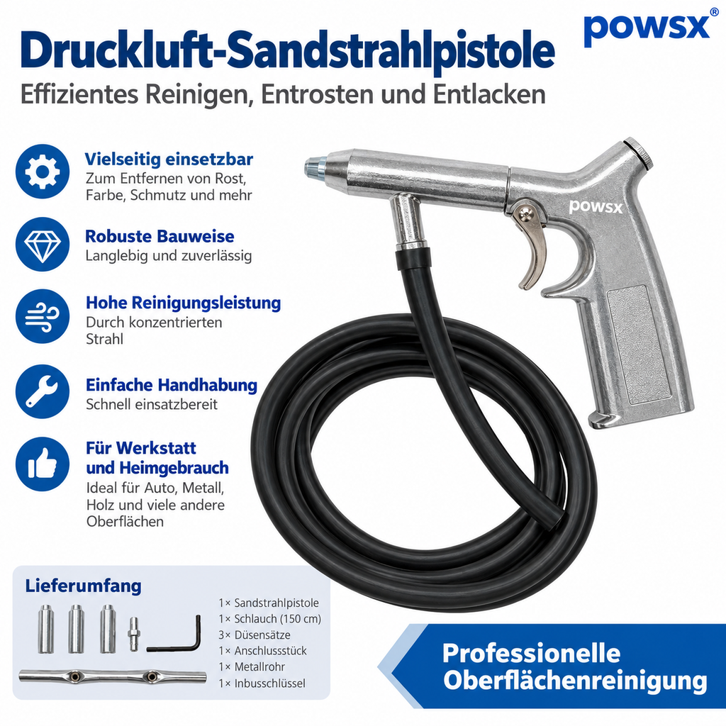 Druckluft-Sandstrahler Set mit Schlauch für Rostentfernung und Oberflächenreinigung