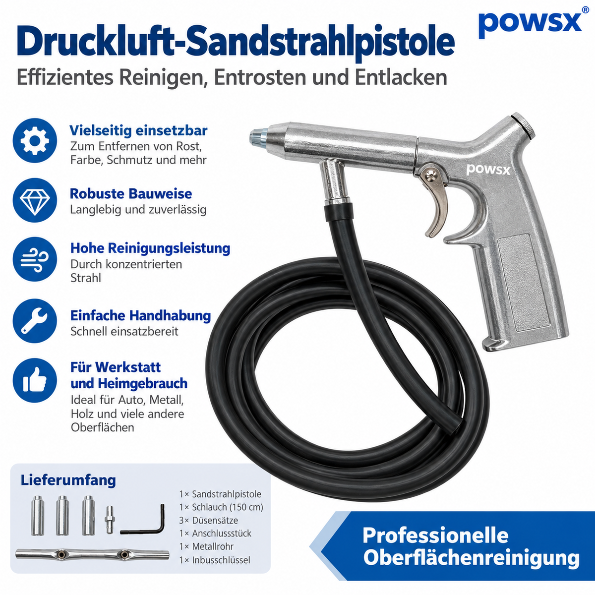 Druckluft-Sandstrahler Set mit Schlauch für Rostentfernung und Oberflächenreinigung